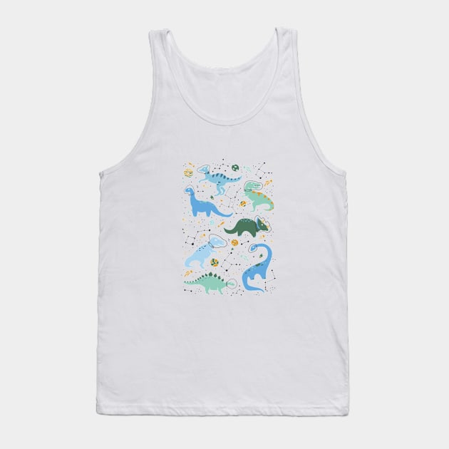 Space Dinosaurs in Blue Tank Top by latheandquill